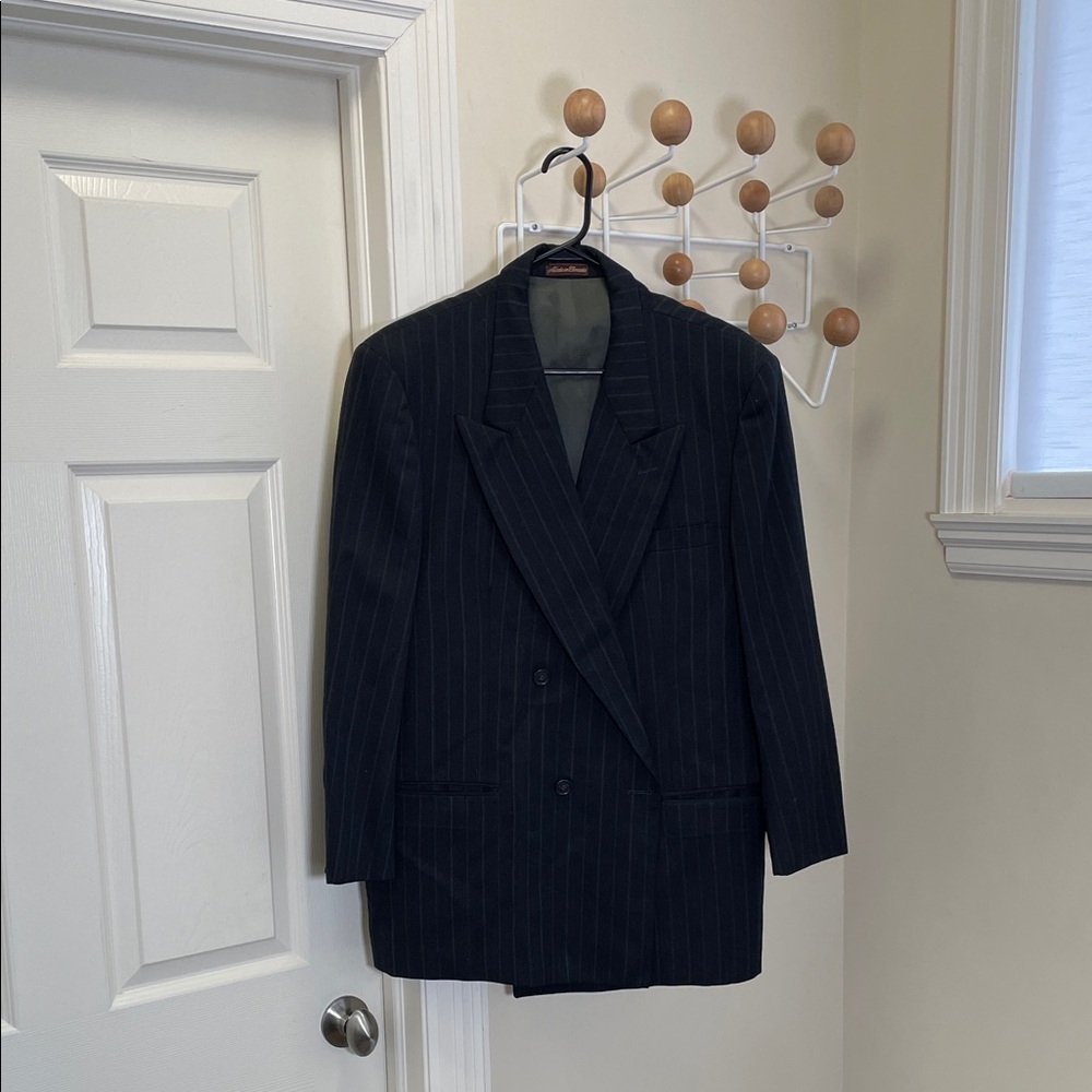 Ralph Lauren Chaps Wool Old Money Pin Striped Double Breasted Jacket Charcoal L